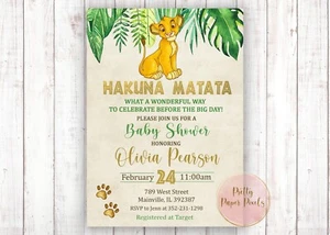 Lion King Baby Shower Invitation, Simba, Baby Boy, Digital or Printed - Picture 1 of 1