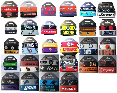 NFL Football Silicone Rubber Wrist Band Two Bracelets Choose Your Team Cover