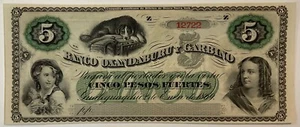 5 PESOS FUERTES 1869 BANCO OXANDABURUY GARBINO ARGENTINA BANCONOTA CARTAMONETA - Picture 1 of 6