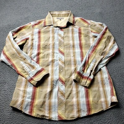 FOSSIL Pearl Snap Shirt Mens XL Long Sleeve Button Plaid Western Striped USA - Image 1 of 4