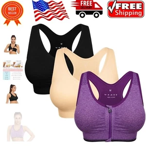 Women's Zip Front Sports Bra 3-Pack - Wireless Comfort for Active Lifestyles - Picture 1 of 11