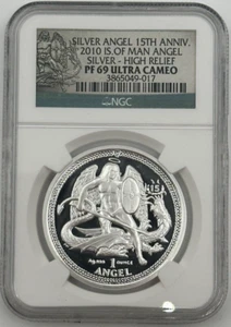 2010 Isle of Man Silver Angel NGC PF69 Ultra Cameo 15th Anniversary Coin - Picture 1 of 4