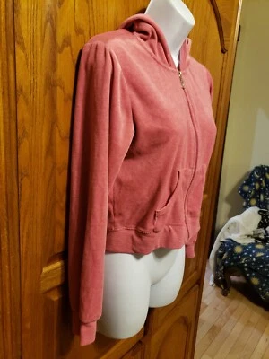 Self Esteem Women’s Juniors Zip Up Hoodie Pink velvet hand warmer pocket crop L - Image 1 of 4