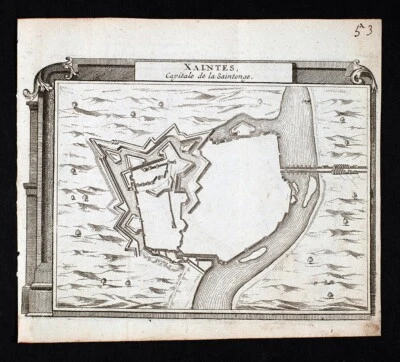 c 1650 M Mapa MERIANO Antigo Xaintes Saintonge Saintes Charente França Forte Impressão - Imagem 1 de 3