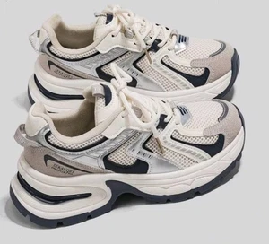 Atmungsaktive Damen-Sportschuhe Mesh Kontrast runde Spitze Größe 4 - Bild 1 von 15