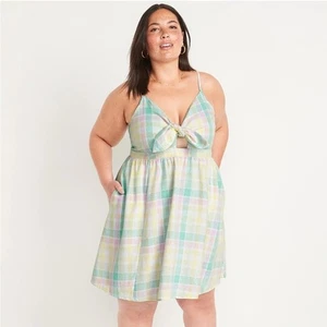 Old Navy Damen mehrfarbig Spaghetti vorne zum Binden Pastell kariert Kleid Größe 4X - Bild 1 von 7