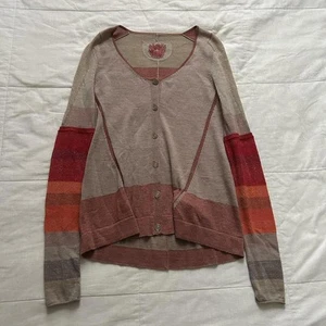 Marithe Francois Girbaud Brown and red striped cardigan with a unique design - Picture 1 of 8