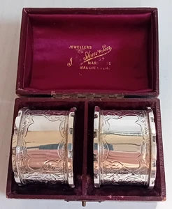 Fabulous Cased Pair Of Sterling Silver Napkin Rings John Rose Birmingham 1910 - Picture 1 of 8