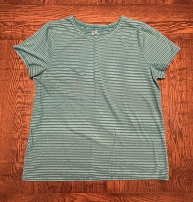 Camiseta Pulôver Croft and Barrow Feminina Manga Curta Listrada Azul-petróleo/Branca - Grande - Imagem 1 de 4