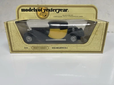 MATCHBOX MODELS OF YESTERYEAR 1:38 SCALE 1928 BUGATTI T44  BLACK & YELLOW - Y-24 - Image 1 of 4