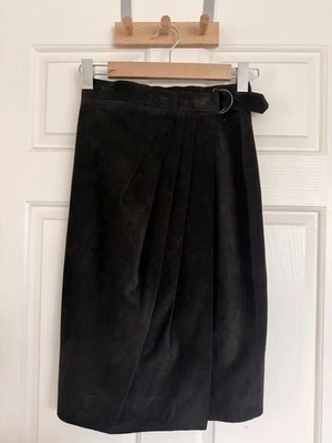 Y2K Vintage Danier Suede Wrap Skirt – Black Genuine Leather, Size 4 (AU 8) - Image 1 of 4