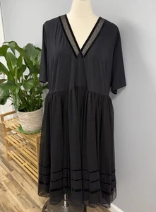 Eshatki Wayward Fancies schwarz Jersey Strick Midikleid 5X 32W Samt Netz Banding - Bild 1 von 12