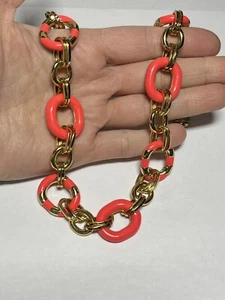 Kate Spade Hot Pink Enamel Goldtone Paperclip Chain Chunky Necklace OO931 - Picture 1 of 6