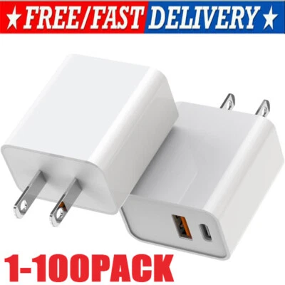 Lote Adaptador de Corriente de Pared USB Tipo C Bloque Cargador Rápido para iPhone 15 16 13 11 20W Foto 1 de 4