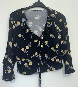New Look black floral viscose cropped jersey top size 16 - Imagen 1 de 5