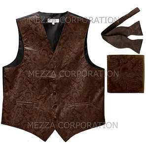 New Men's Vesuvio Napoli Paisley Tuxedo Vest Self-tie Bowtie set party Brown - Picture 1 of 5