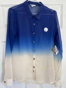 VOLCOM OMBRE Button-Down Shirt Women Size S Beach Festival Surf Soft Silky Gauzy - Picture 1 of 6