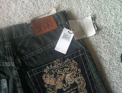 G Unit Jeans Mens Sz 34 Black Denim Heavy Weight Embroidered Design wide leg NWT - Image 1 of 4