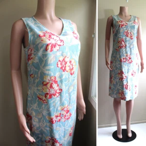 Cottage Pastel Shift Dress 6 S Linen Rayon Floral Sleeveless Knee David Brooks - Picture 1 of 10