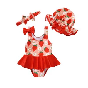 Toddler Girl Swimsuit One Piece Bathing Suit Summer Strawberry Baby Bathing S... - Picture 1 of 9