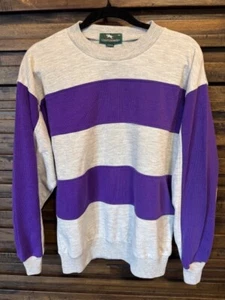 Vintage Retro Herren Steeplechase Langarm Pullover Lila Grau Streifen MED - Bild 1 von 4