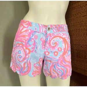 size 00 shorts Lilly Pulitzer buttercup pink orange blue paisley scallop edge 4