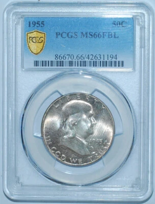 1955 PCGS MS66FBL FS-403 Obverse Die Clash Full Bell Lines Franklin Half Dollar - Image 1 of 3