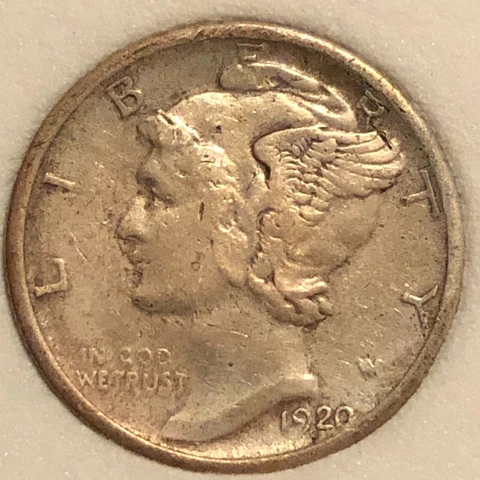 1920-S   Silver  Mercury Head Dime  Extra Fine Cover
