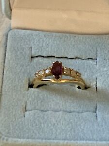Women’s Gold Tone Garnet And CZ  Ring  Size 7