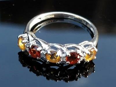 Anillo de oro blanco de 9 quilates citrino y diamantes talla O, 375, marcado, sin chatarra Foto 1 de 4