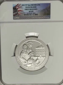 2017 P 5 oz silver ELLIS ISLAND NJ NGC SP 69 First Releases ATB #17AM large slab - Picture 1 of 3