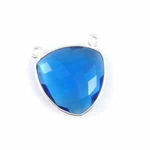 Bezel Gem Links - Sterling Silver - Large Trillion - 18mm - Blue Quartz -1pc - Picture 1 of 3