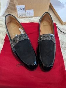 Christian Louboutin Negro Charol Cristal Salva Notte Plano Para Hombre Talla EU41 8US NUEVO EN CAJA - Imagen 1 de 10