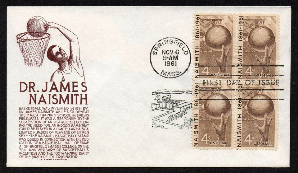 USA, SCOTT # 1189, STEPHEN ANDERSON FDC COVER 1961 DR. JAMES NAISMITH BASKETBALL - Image 1 of 1