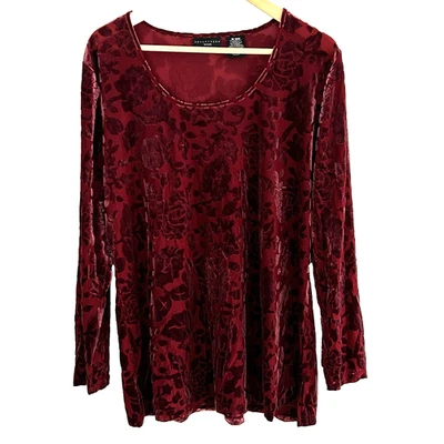 Blusa Apostrophe Feminina Veludo Vermelho Burnout Tamanho 16 18W Floral Feriados Natal - Imagem 1 de 4