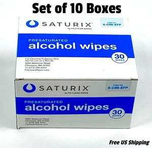 Saturix 8x6 Inch Pre-Saturated Alcohol Wipes 30-Pack Medical Cleaning Set of 10 - Picture 1 of 6