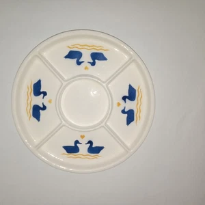 VTG USA California Pottery Blue Ducks Heart Lazy Susan Divided Platter Tray - Picture 1 of 4
