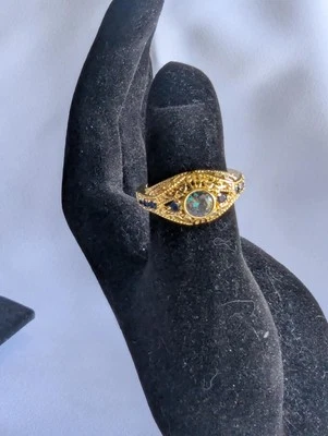 18K золото покрытием синий радуга CZ кольца, полый резной цветок узор размер 6 - Изображение 1 из 3