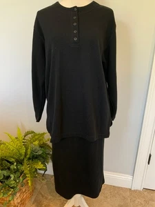 Vintage BECHAMEL Womens Size Small Black Knit Henley Top Straight Skirt 2PC Set - Picture 1 of 6