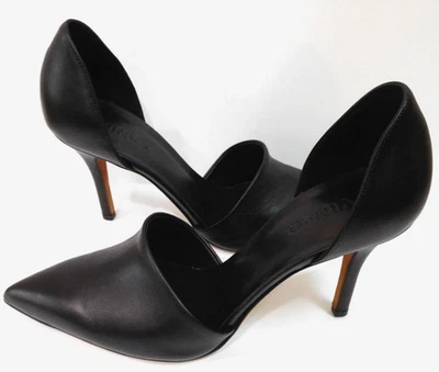 $375 ~ 8 / 39 VINCE BLACK D'ORSAY CHOCKED-UP HEELS leather claire paulette pumps - Image 1 of 4