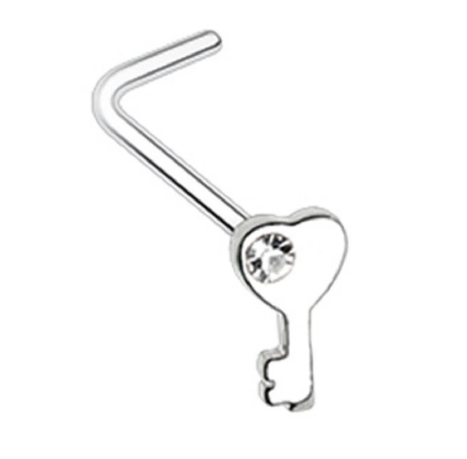 Nose Ring Stud Key to my Heart L-Shape316L Surgical Steel L bar  20g 1/4'' - Image 1 of 1