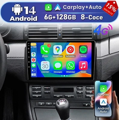 6G+128G 8-Core Android 14.0 Carplay For BMW 3-series E46 1998-2006 Car Radio GPS - Image 1 of 4
