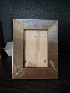 Arts & Crafts Copper Brass Rivet Picture Frame 8.5x6.5 Iridescent Patina Vintage - Picture 1 of 8