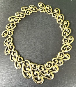 Napier Bib Collar Wave Choker Necklace Gold Swirl Runway Signed Retro Vtg B1 - Picture 1 of 9