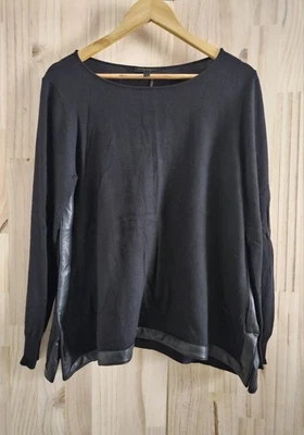 Suéter Donna Karen Rayón Mezcla Cachemira Negro con Borde de Cuero Vegano Talla L Foto 1 de 4