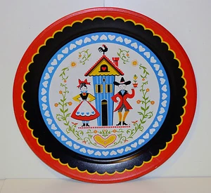 Vintage Pennsylvania Dutch Tin Metal Tray, Folk Art Large 19" Serving Platter  - Picture 1 of 10