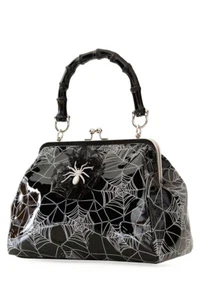 Black Retro Glitter Printed Web Spider Brooch Killian Handbag Bag BANNED Apparel - Picture 1 of 3