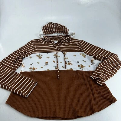 Sudadera con capucha pulóver marrón/floral sombra de ojos con hebilla suave talla XL Foto 1 de 4