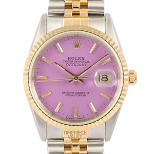 ROLEX DATEJUST 16233 GOLD/ STEEL 36MM WATCH PINK STICK DIAL 18K FLUTED BEZEL-B&P - Picture 1 of 10