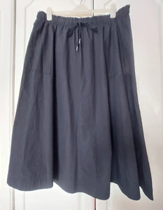 M&S Black Elastic Tie Waist Midi Midaxi 100% Cotton Skirt Funeral Size Uk 20 - Picture 1 of 11